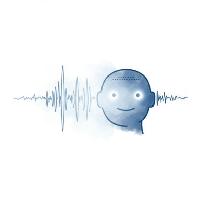 아마존 알렉사 플러스를 상징하는 생성형 AI 음성파 로봇 스케치 스타일 썸네일 이미지]