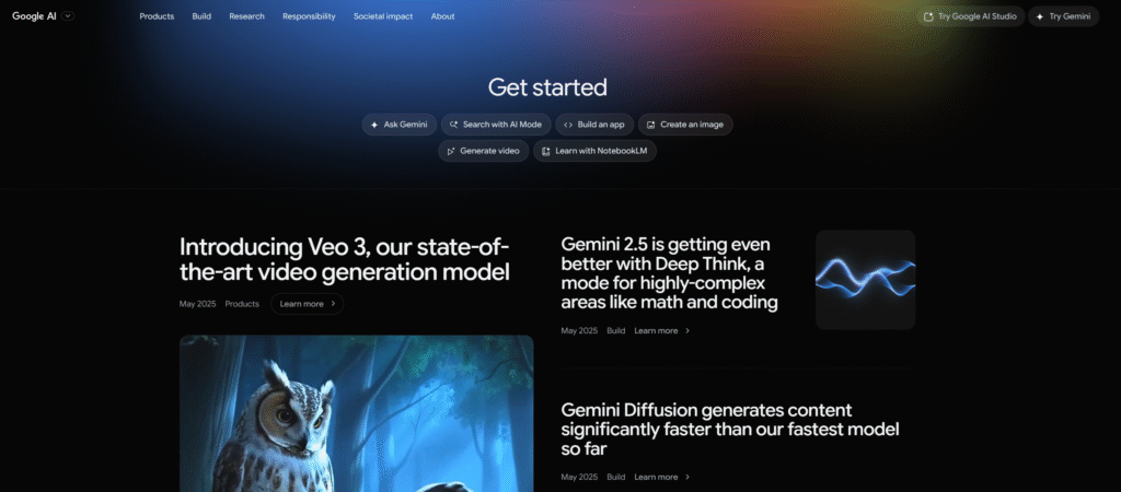 google ai 공식사이트 캡처
