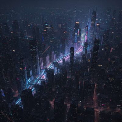 도시의 일부 건물만 불이 켜진 모습을 통해 희소성을 표현한 이미지