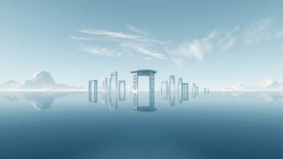 여러 층의 조직 구조가 하나의 평면으로 매끄럽게 합쳐지는 미래지향적 수평 구조 시각화