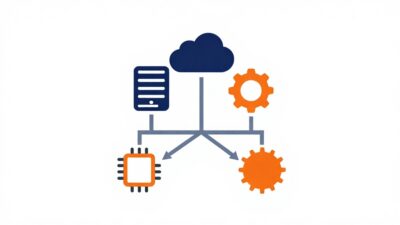 단일 서버에서 시작하여 기어 아이콘을 거쳐 두 갈래의 서로 다른 칩 환경으로 나뉘는 과정을 화살표와 아이콘으로 표현한 프로세스 시각화 이미지.