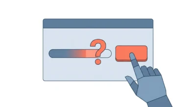 AI 워크플로우가 중간에 멈춰 인간의 승인을 기다리는 모습을 형상화한 깔끔한 벡터 일러스트레이션.