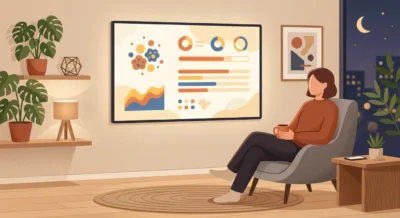 모니터 속 AI 작업들의 진행 상황을 지켜보며 여유롭게 커피를 마시는 지식 노동자의 뒷모습