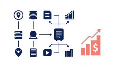 중앙 서버에서 수많은 API 호출로 뻗어나가는 경로가 비용 상승 그래프로 이어지는 과정을 나타낸 플랫 디자인 프로세스 아이콘.