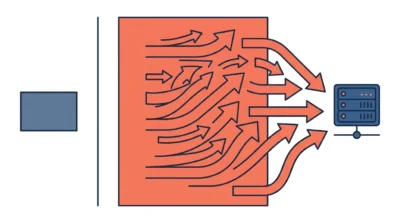 인간과 AI 에이전트의 작업 속도 차이로 인해 서버 트래픽이 급증하는 과정을 보여주는 비교 다이어그램.