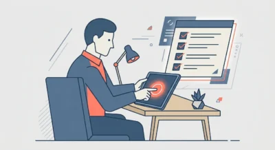 사람이 태블릿의 승인 버튼을 누르고 AI 시스템이 그에 맞춰 작업을 수행하는 안전한 AI 협업 장면.